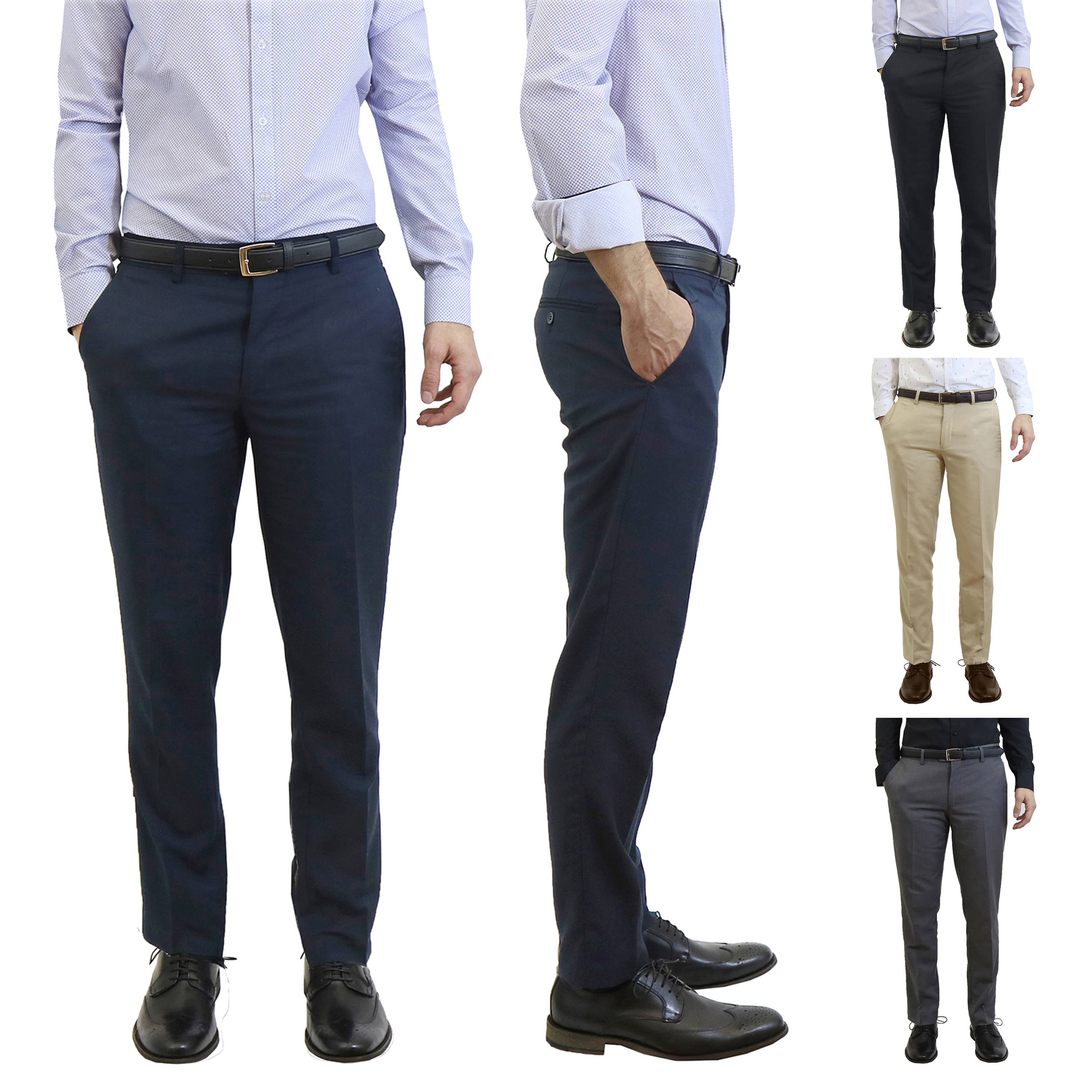 Galaxy By Harvic - Wholesale Suit Pants - Men's - Men's Slim-Fit Belted Dress Pants 3