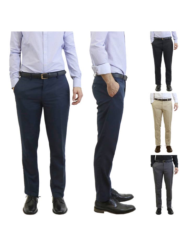 Galaxy By Harvic - Wholesale Suit Pants - Men's - Men's Slim-Fit Belted Dress Pants 3