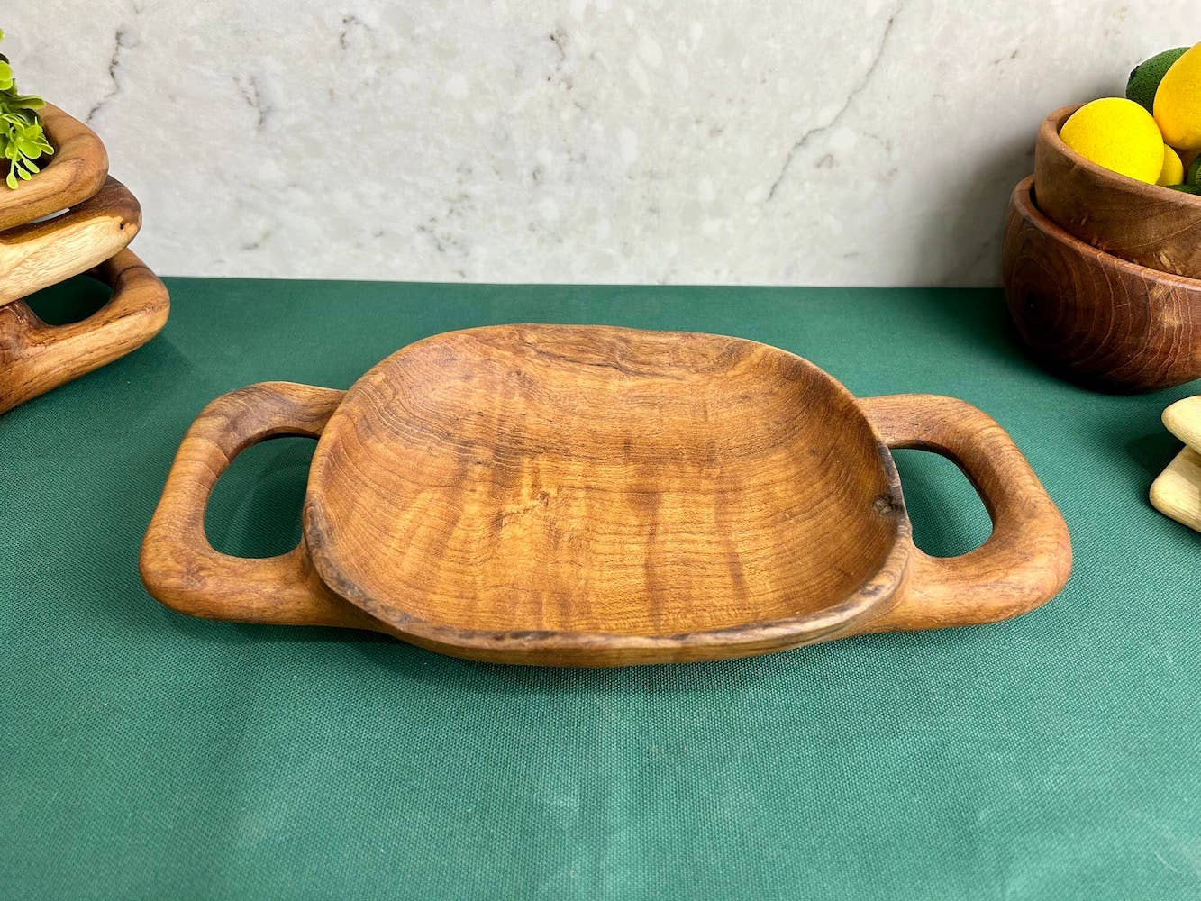 Tuckahoe Hardwoods – Engroshandel Pyntebakke – Rustikt teaktræsfad med håndtag - lille11