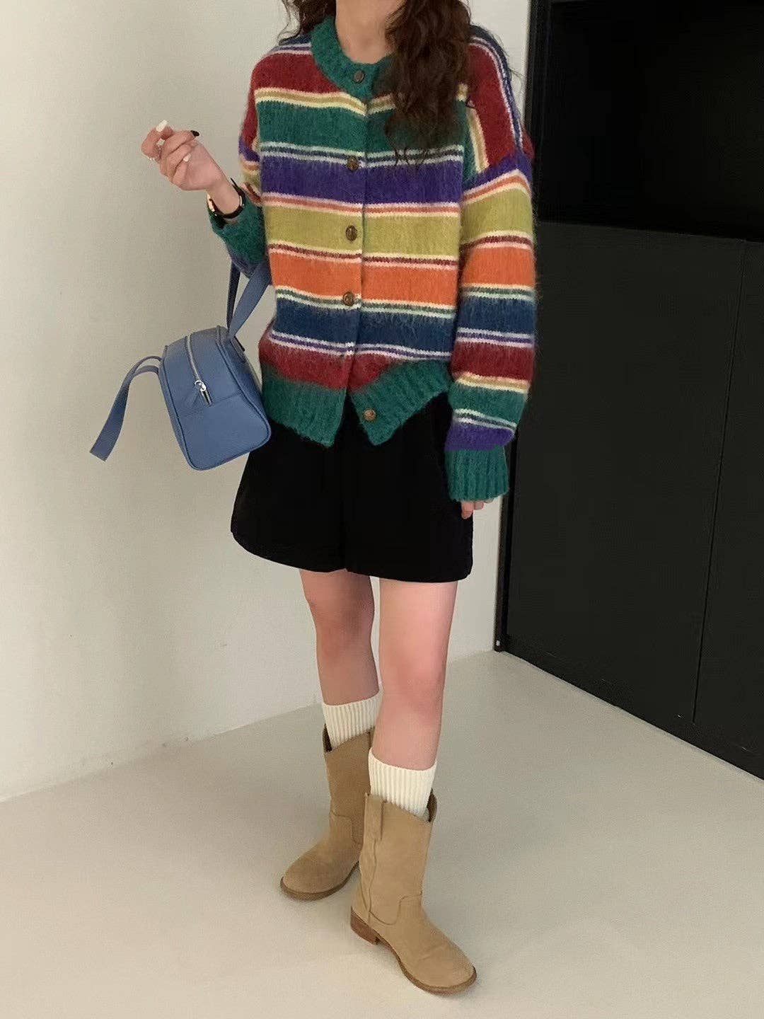 Marayn - Wholesale Cardigan - Women's - Retro Rainbow Stripe Knit Cardigan Cozy  Chic8