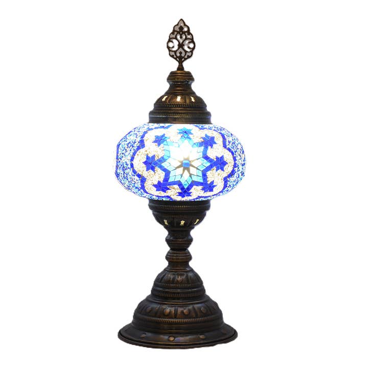 86137: 10" PRESSED MOSAIC SHADE "PEDESTAL" TABLE LAMP - LED for wholesale by Import Corner