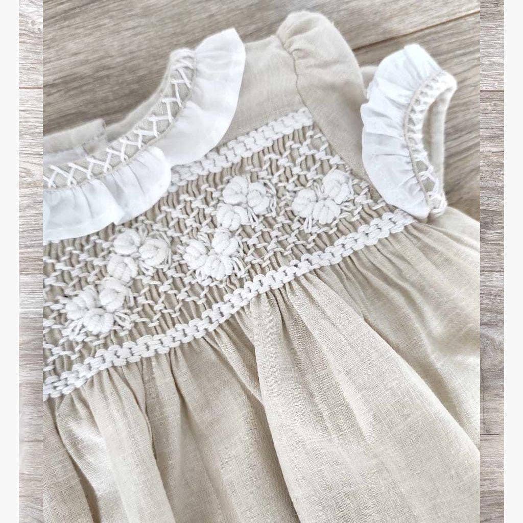 Tecomoabesos - Wholesale Dress - Kids - Federica Linen Smocked Dress, Oat2