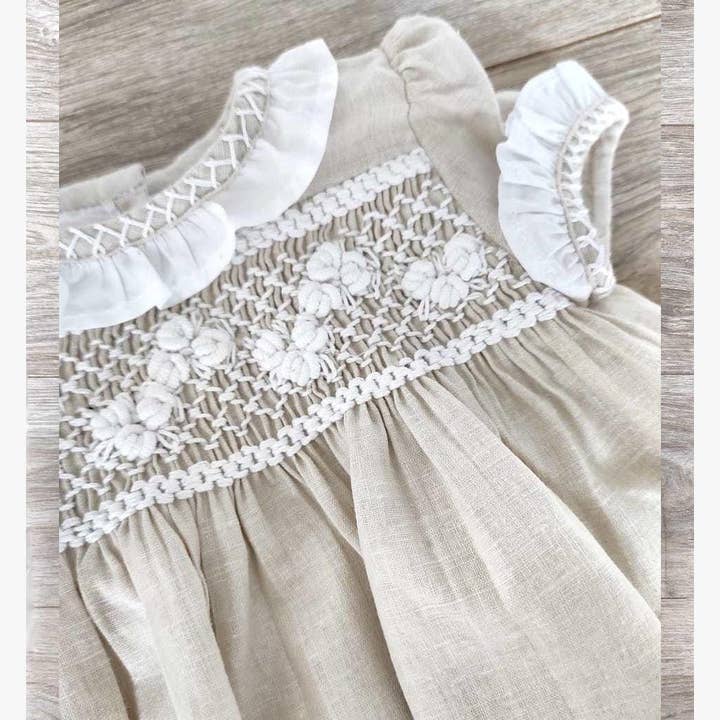 Tecomoabesos - Wholesale Dress - Kids - Federica Linen Smocked Dress, Oat2
