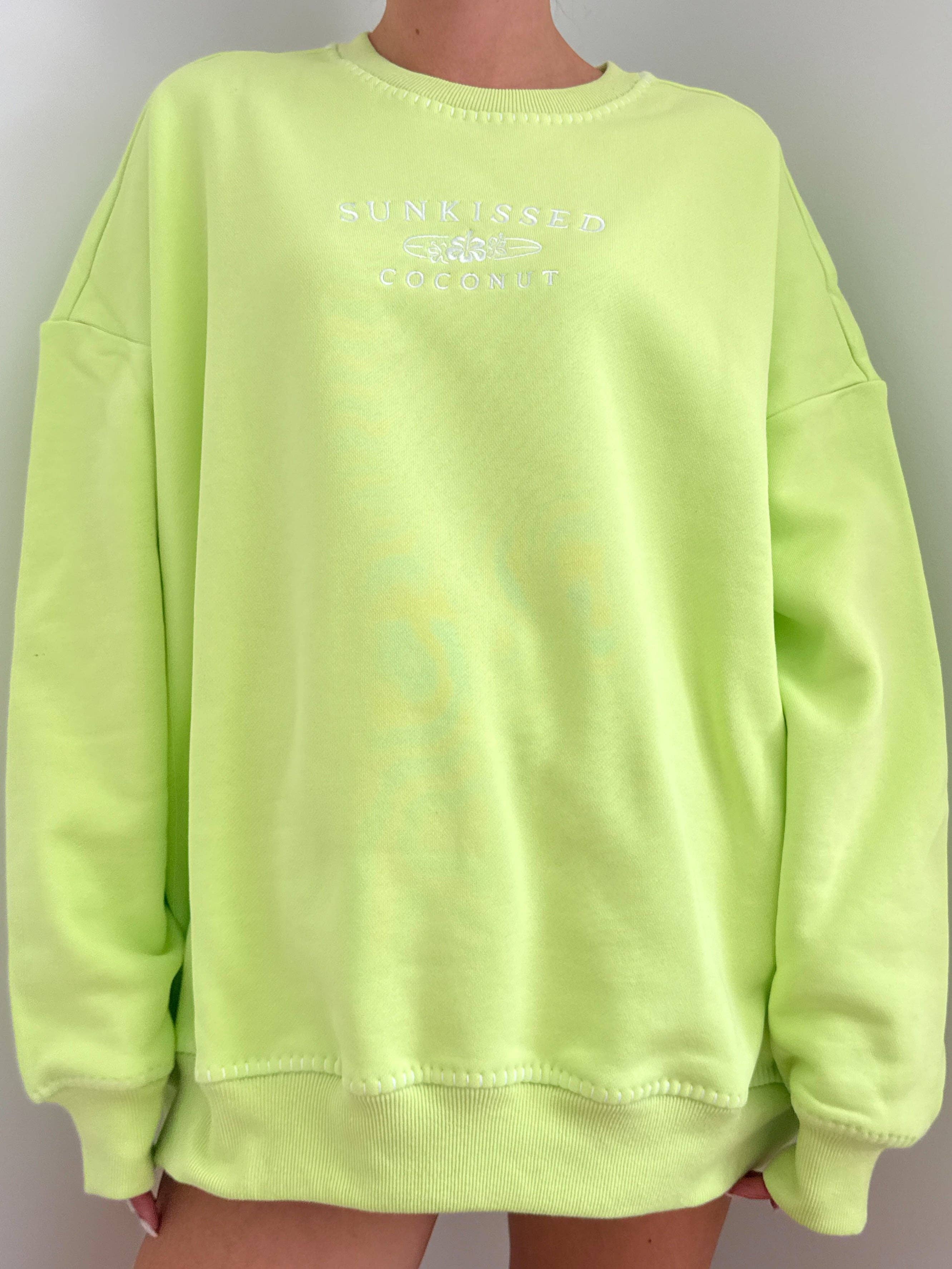Sunkissed Coconut - Wholesale Graphic Sweatshirt - Women's - Light Lime Green Stitched Sunkissedcoconut Logo Sweatshirt 100% Cotton2