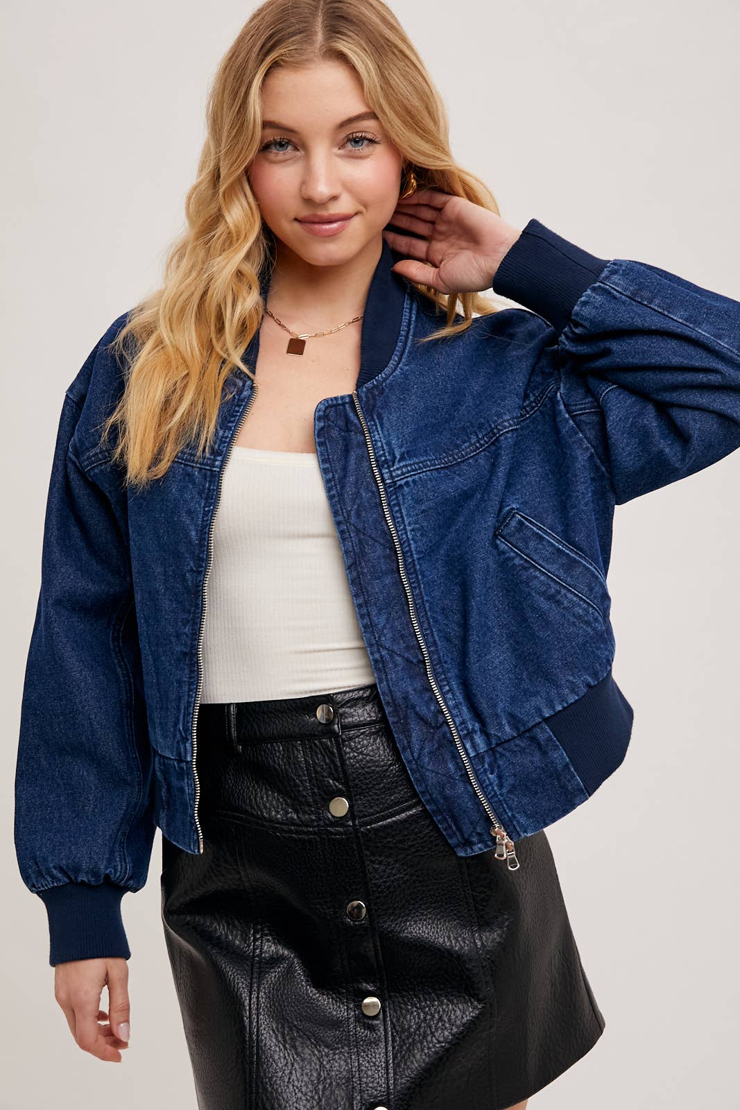 DK WASH DENIM BASEBALL BOMBER JACKET for wholesale on Faire7