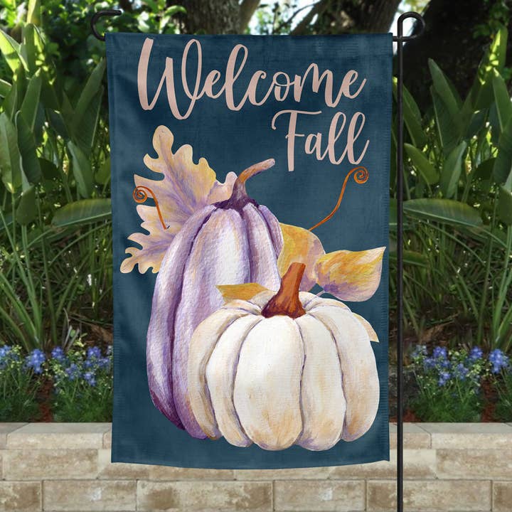 Garden Flag - Welcome Fall White Pumpkins Decor for wholesale by The Spotted Zebras
