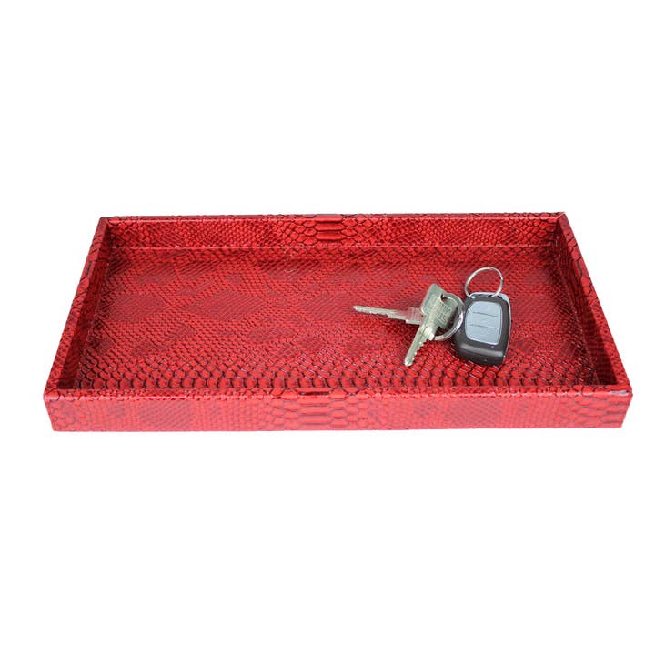 Signature Home Collection GmbH - Wholesale Serving Tray - Rectangular reptile red artificial leather serving tray1
