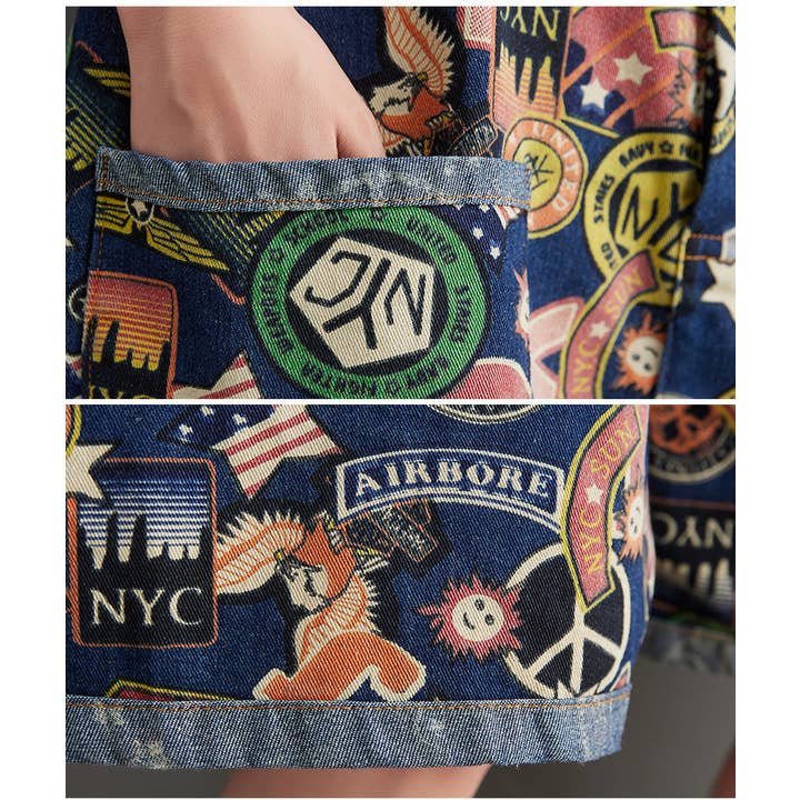 Blå Sommerprintede jeansshorts med stropper til kvinder for engroshandel på Faire5