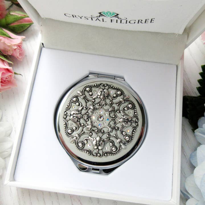 Espelho compacto Centerstone - branco por atacado de Crystal Filigree