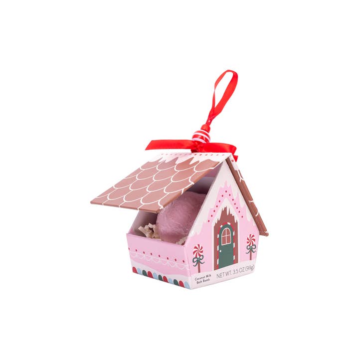 Cait + Co - Wholesale Bath Bomb/Fizz - Bath Bomb Christmas Ornament House - Pink1