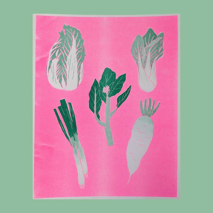 Christina Hu - Wholesale Art Print - Asian Vegetables Risograph Print | 11"x14"