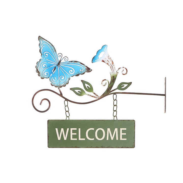 Hanging Metal Butterfly Welcome Sign for wholesale by IH Casa Decor