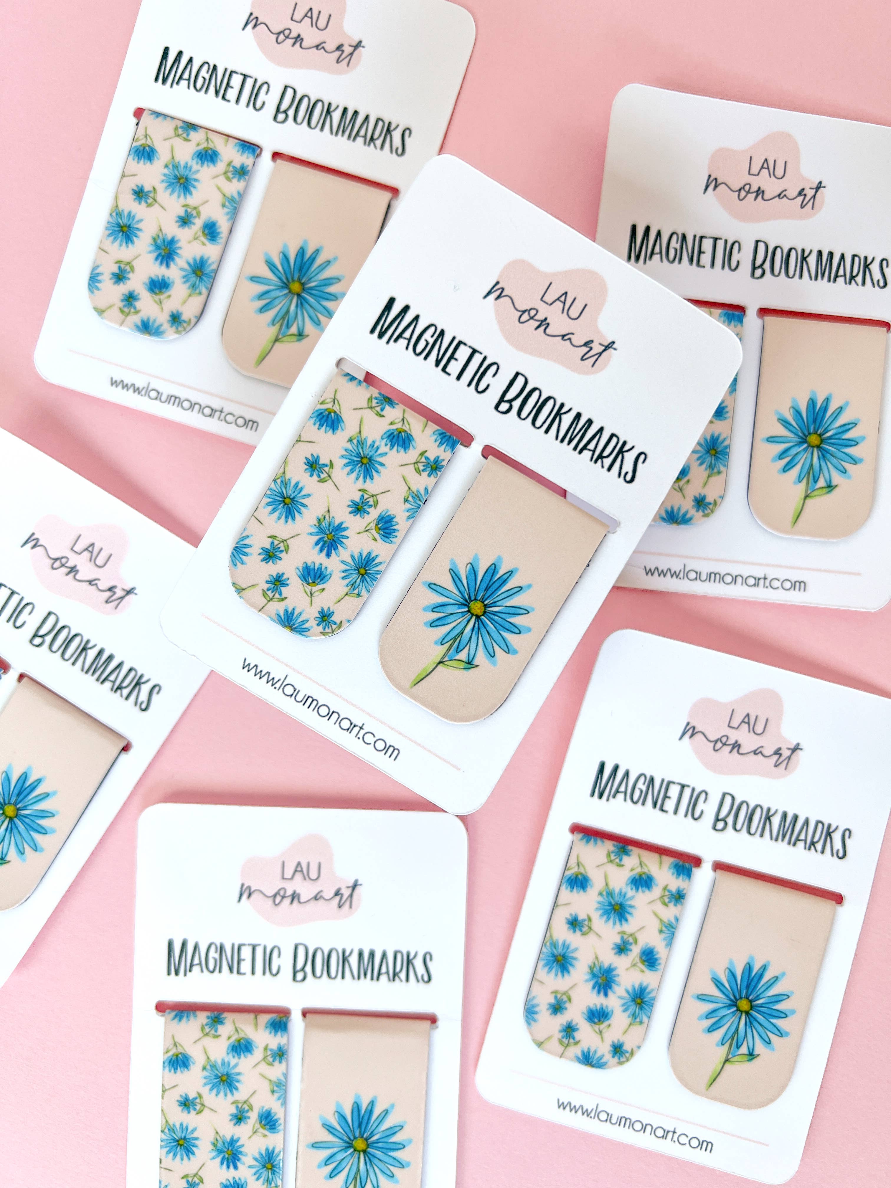 Lau Monart - Wholesale Bookmark - Little Blue Flowers Watercolor Magnetic Bookmarks1
