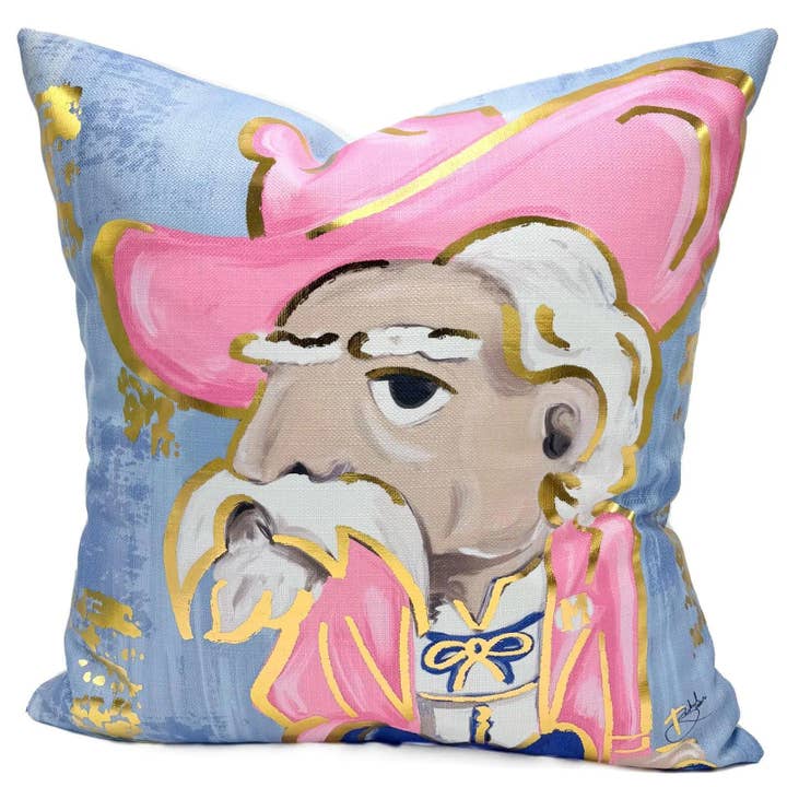Coussin Rebelle en Feuille d'Or Rose et Bleu pour la vente par Rachel Brooks Design, LLC