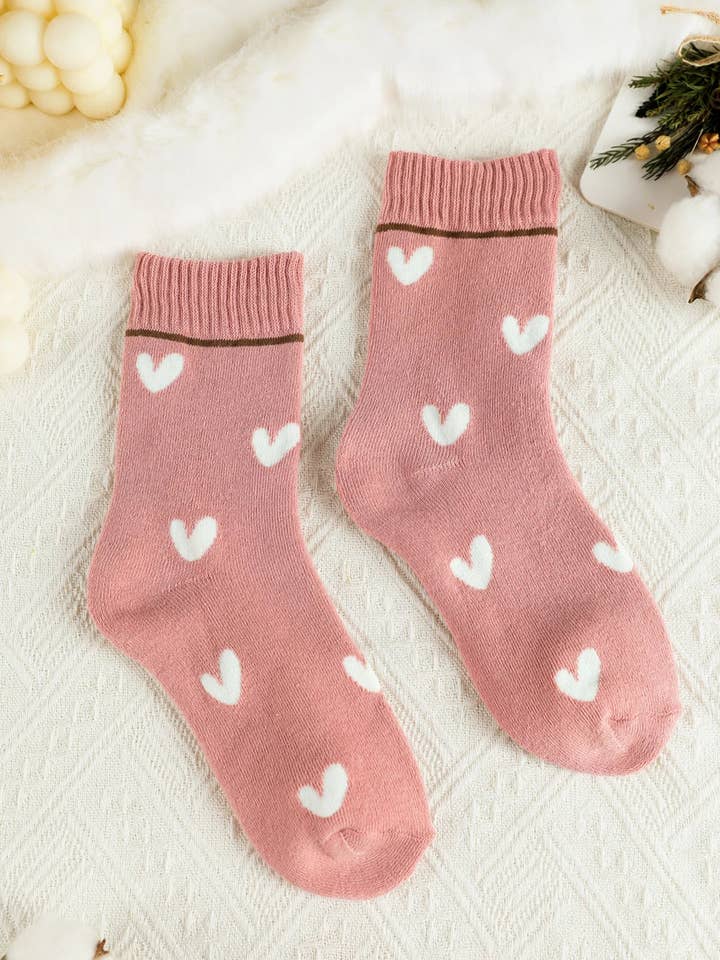 Pink Contrast Heart Print Ribbed Cuff Womens Crew Socks and other Purchase Wholesale heart socks. Free Returns & Net 60 Terms on Faire trending on Faire.