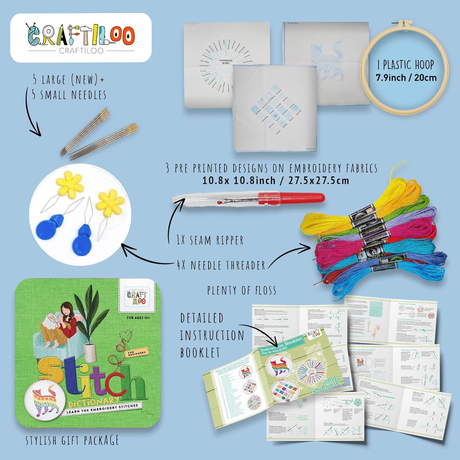 Craftiloo - Wholesale Embroidery/Cross Stitch Supplies - Stitch dictionary Cat Embroidery kit 1