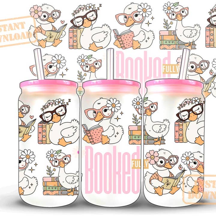 Bookish Goose Cup, Glass 16oz Coffee Cup, Book Club Cup for wholesale by Dm Crafting