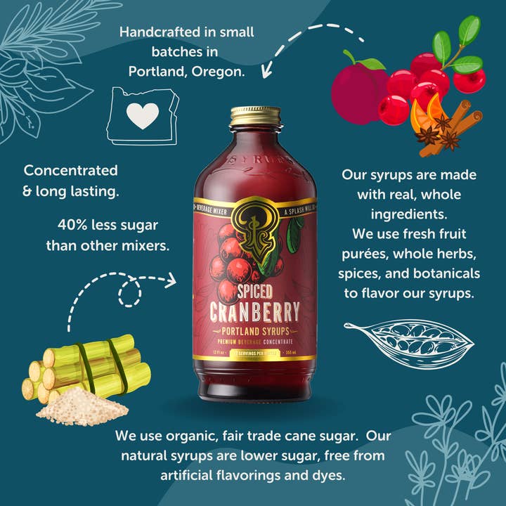 Portland Syrups - Wholesale Cocktail Mix/Syrup - Spiced Cranberry Syrup 12 oz - cocktail / mocktail drink mix5