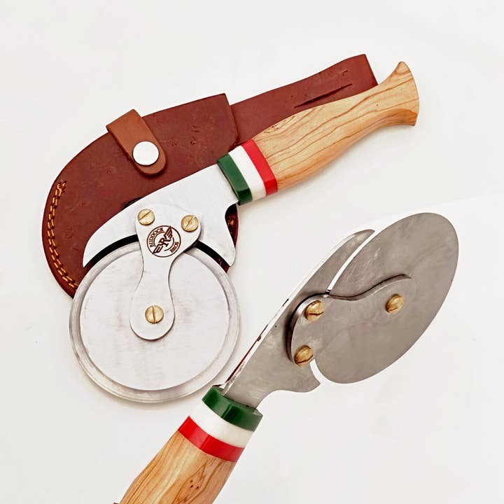Olive wood Pizza Cutter - Hardwood & Stainless Steel for wholesale by Ruddock Bros. LLC