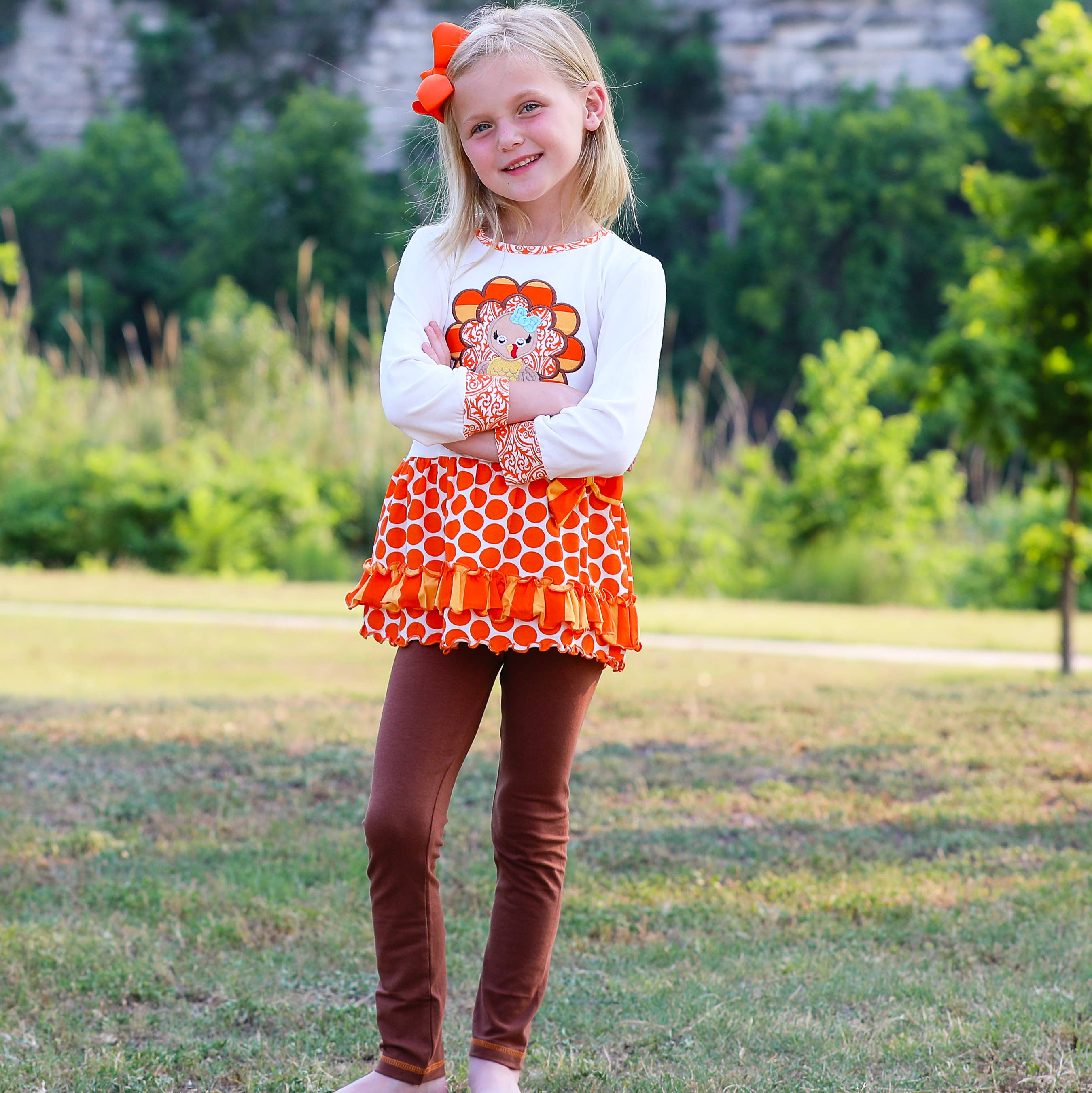 AnnLoren – Conjunto de top e leggings – Criança por atacado – Meninas Laranja Túnicas e Leggings Roupa Túnica & Leggings8