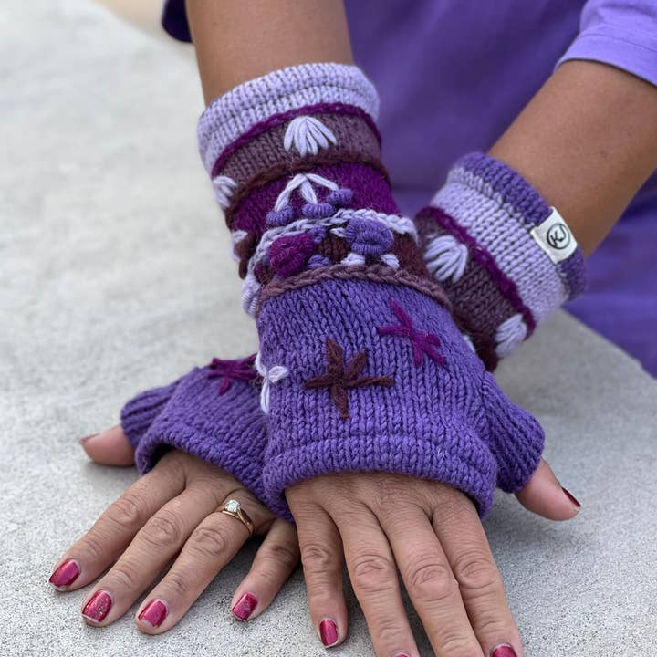 Lungta Imports - Wholesale Gloves - Women's - Woolen Hand Knit Fingerless Fleece Lined Gloves, Hand Warmer