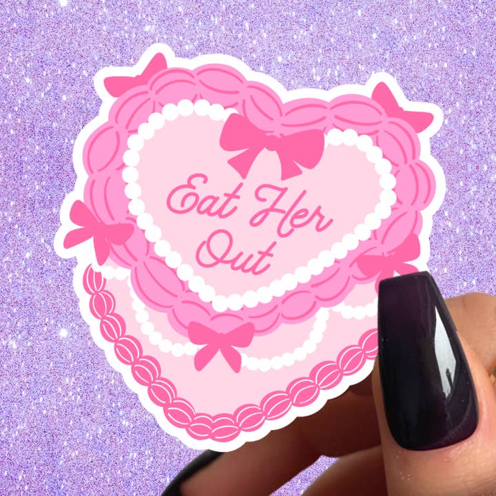 Coquette Heart Cake Sticker, Eat Her Out, Cute Vulgar Decals for wholesale by Pretty Toxic Stickers