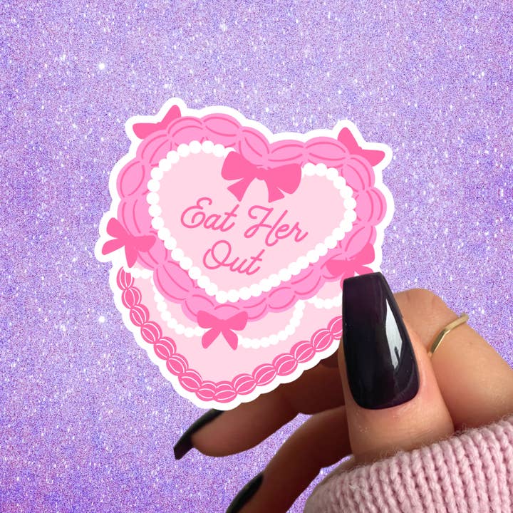 Pretty Toxic Stickers - Wholesale Sticker - Coquette Heart Cake Sticker, Eat Her Out, Cute Vulgar Decals
