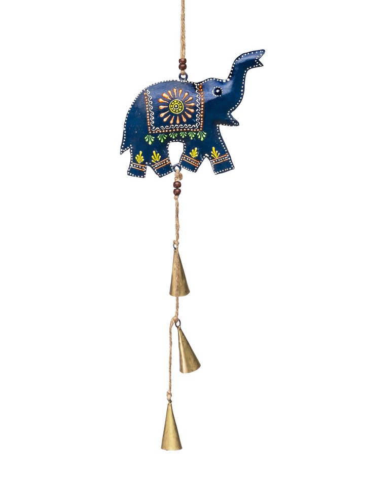Henna Treasure Elephant Bell Wind Chime - Hand Painted Patio for wholesale by Matr Boomie Fair Trade