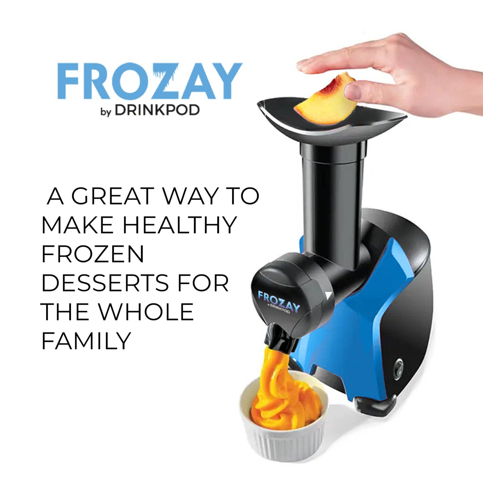 DRINKPOD LLC - Wholesale Kitchen Appliance - Frozay Dessert Maker 2.8 qt. Color Blue, Vegan Ice Cream & Frozen Yogurt Maker Soft Serve Desserts With Recipes (Black/Blue)12