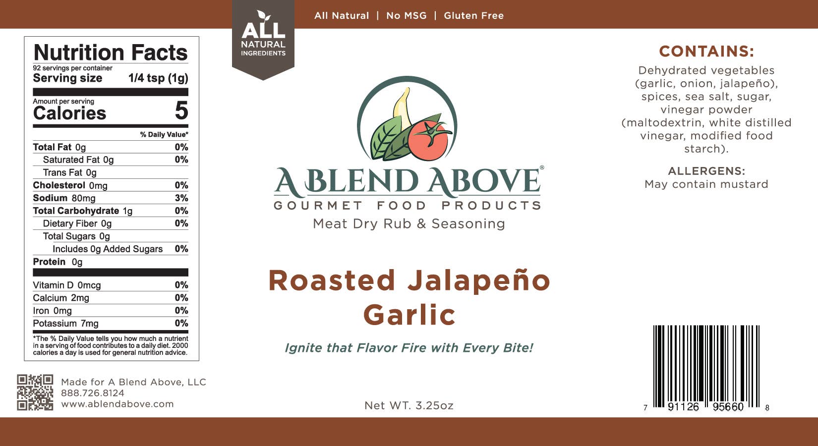 A Blend Above - Vente Marinades en poudre - Mélange d'épices à l'ail et jalapeño rôti0