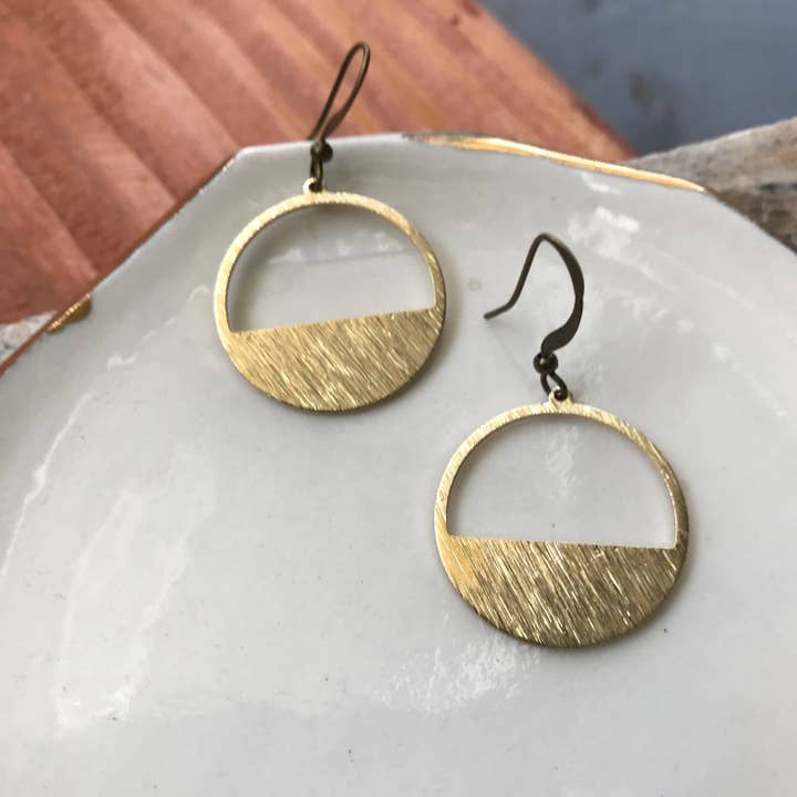 Crescent Hoop Earrings-Textured Brass for wholesale by Dear Darlington