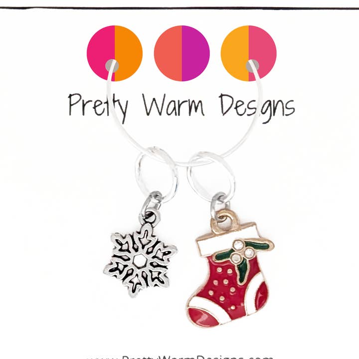 Marcadores navideños con forma de calcetín navideño y copos de nieve, dúo para venta al por mayor de Pretty Warm Designs