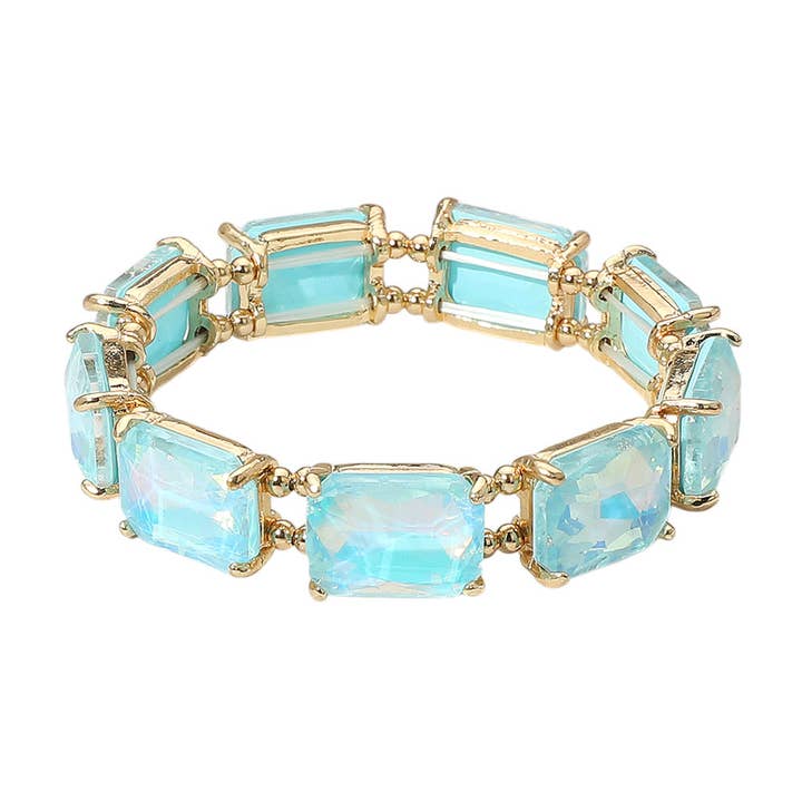 Sensibling Corp. - Wholesale Link & Chain Bracelet - Cushion Rectangle Stone Stretch Evening Bracelet