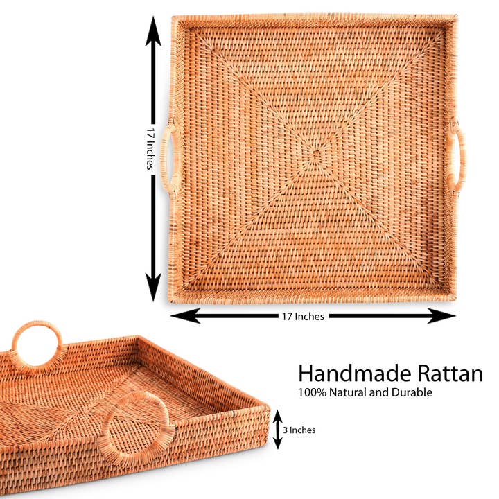 Vagabond House - Wholesale Decorative Tray - Hand Woven Wicker Rattan Large Square Tray3