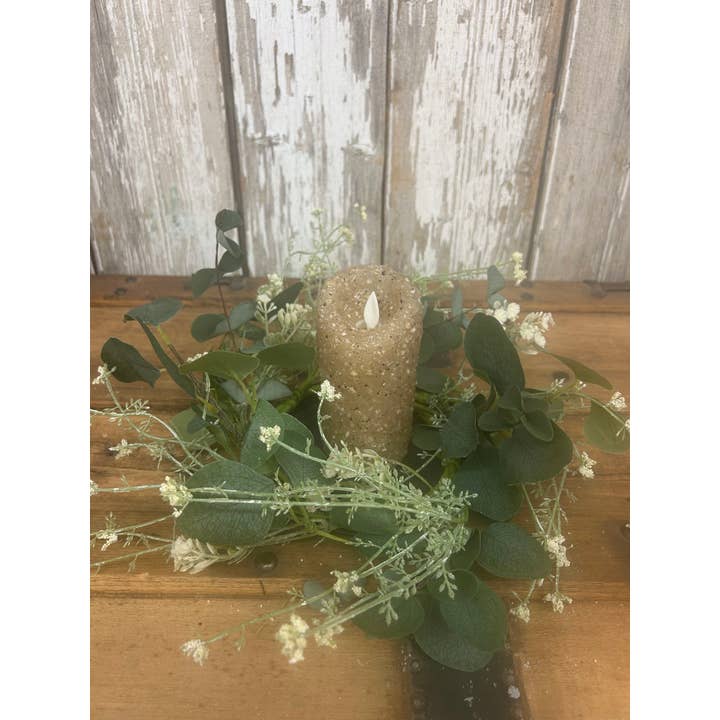 Vickie Jean's Creations Inc - Vente Fleurs artificielles - Anneau de bougie en eucalyptus Silver Dollar3