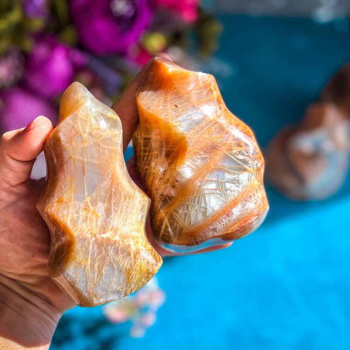 Mandala Gems - Wholesale Spiritual Stone/Crystal - Peach Moonstone Crystal Flames1