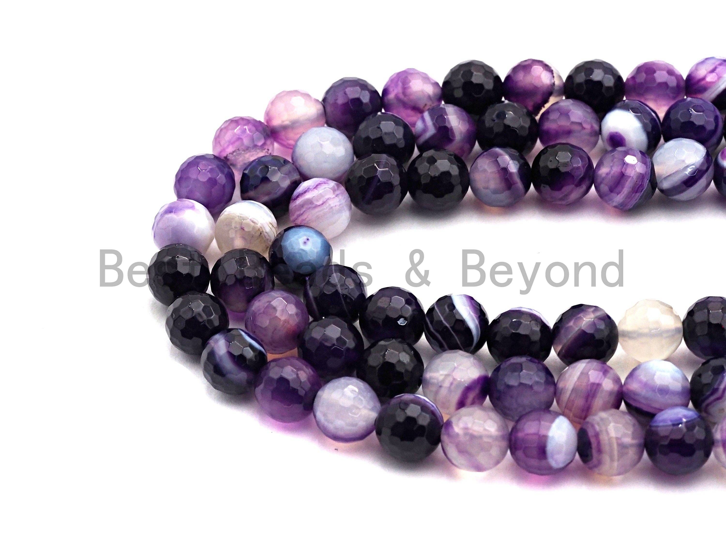 BestBeads&Beyond - Vente Perle - Perles d'agate violette à facettes naturelles de haute qualité, perles de pierres précieuses de 6 mm/8 mm/10 mm/12 mm, perles d'agate naturelle, brin de 15,5 pouces, SKU #U4463