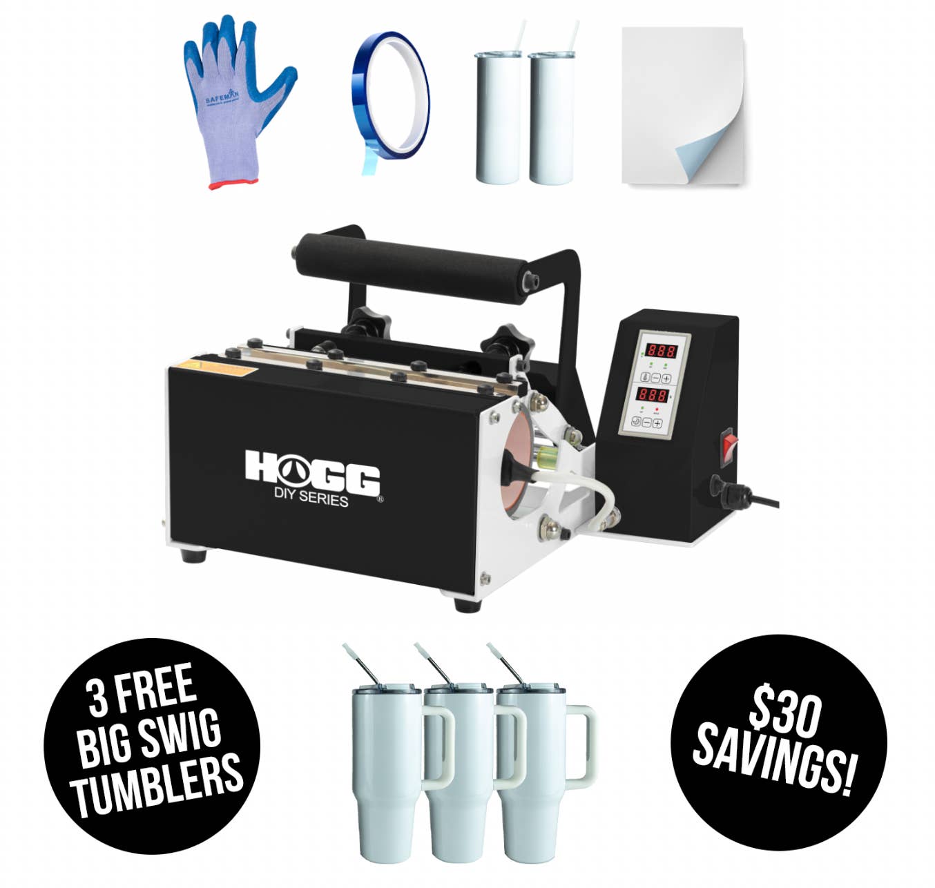 Hogg Outfitters - Wholesale Craft supplies - HOLIDAY Heat Press Bundle + 3 FREE 40oz Big Swig Tumblers