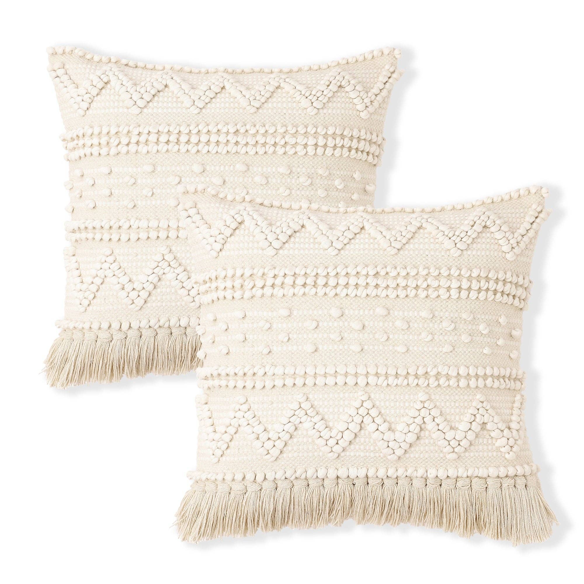 REDEARTH - Wholesale Throw Pillow Cover - · REDEARTH · Boho Textured Throw Pillow Cushion Covers - Woven Tufted Decorative Farmhouse Cases Set for Couch - Bed - Chair - Dining - Patio - Outdoor - 100% Cotton (18"x18" - Natural) Pack of 20