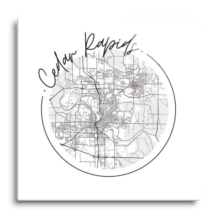 Minimalistic B&W Iowa Cedar Rapids Circle Map 12x12 Glass Pl for wholesale by Love Local
