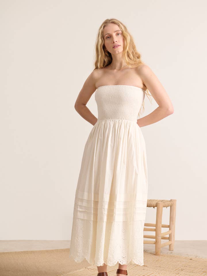 Smocked bandeau dress - VANILLA for wholesale by Garance Paris