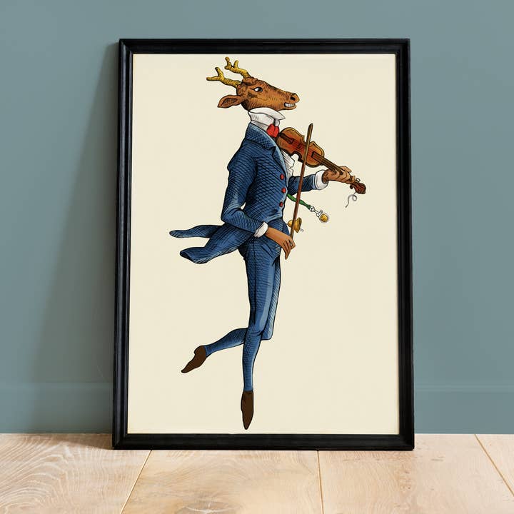 Deer Portrait Poster Violin Music Dressed Animals for wholesale by Colette de B.
