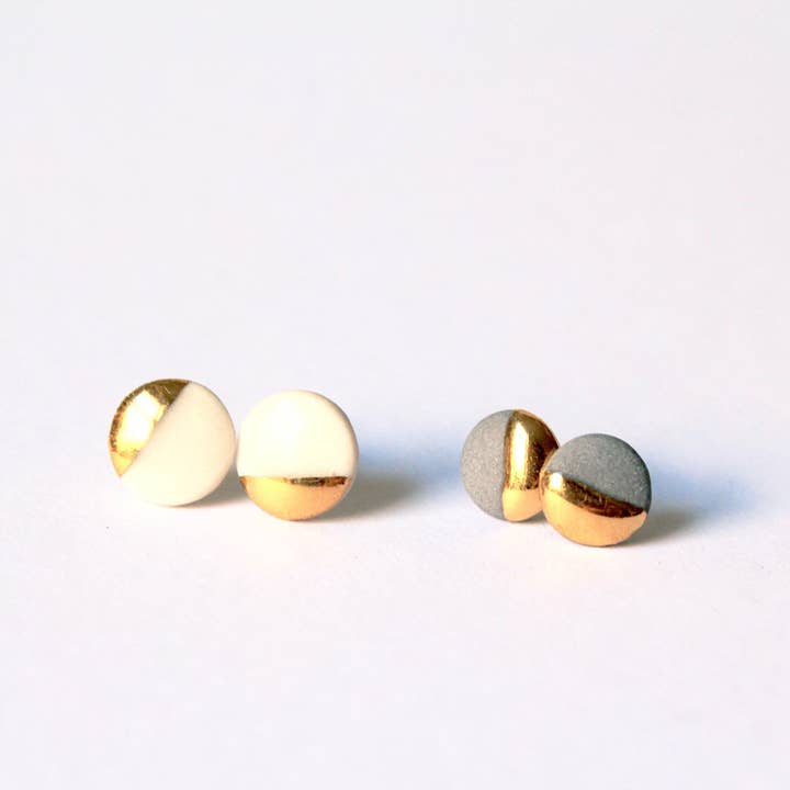 Mier Luo Porcelain Jewelry - Wholesale Stud/Post Earrings - Large Gold Dipped Flat Circle Studs