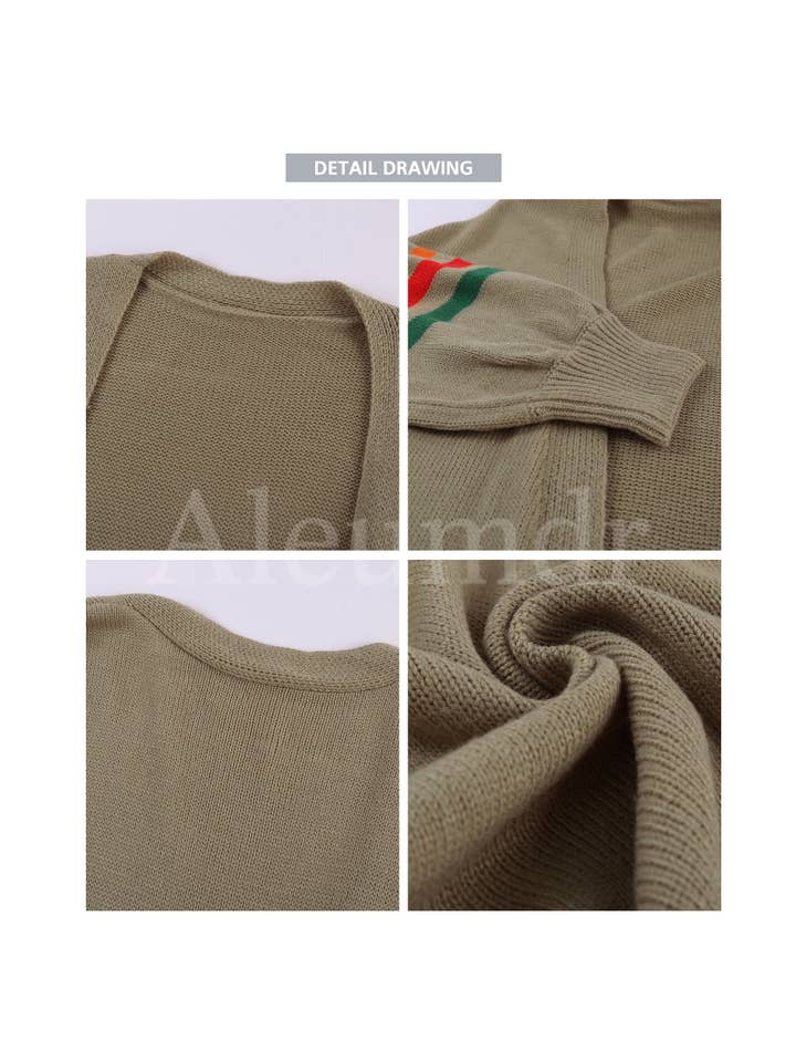 Chicto - Wholesale Cardigan - Women's - Plus Size Cardigan for Women Long Stripe Knit Open Front Sweaters Jacket 2XL