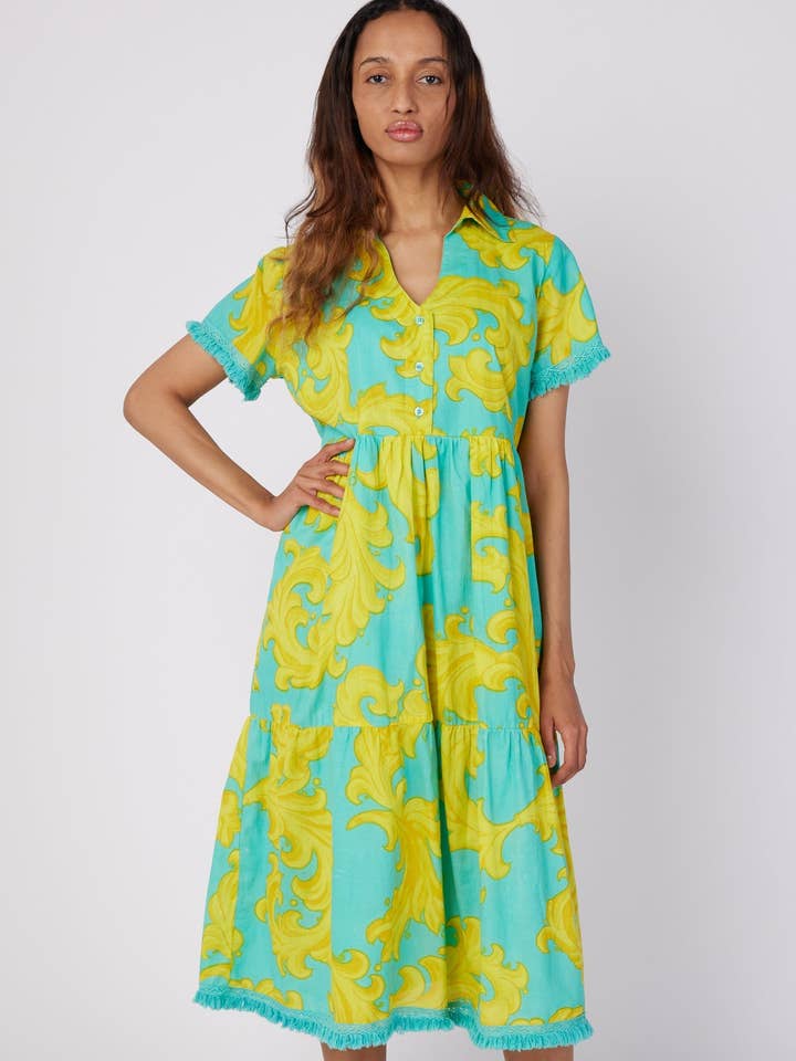 ModaPosa - Wholesale Dress - Women's - Cadenza Midi Resort Spring Summer Dress Blue Gold Spring