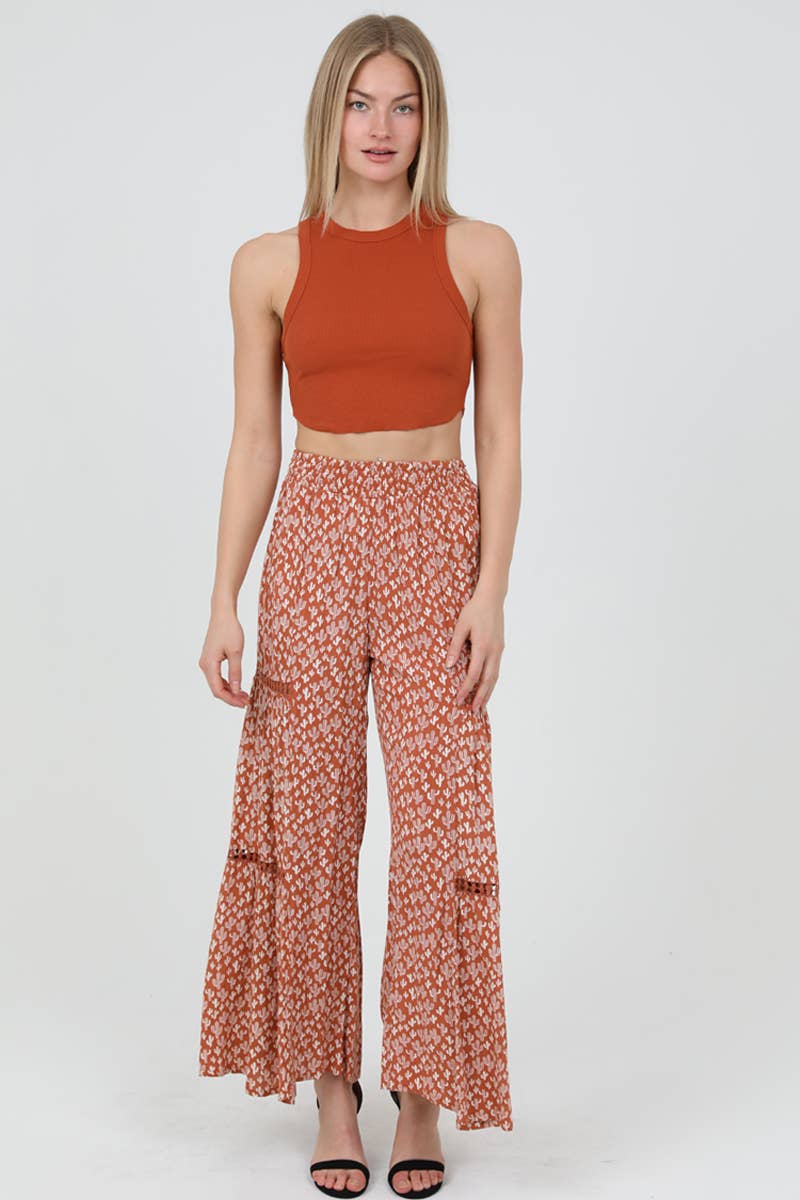 ANGIE – wholesale Pants – Women's – 25R84-W980 ELASTIC WAIST WIDE LEG PANTS WITH LACE TRIM10