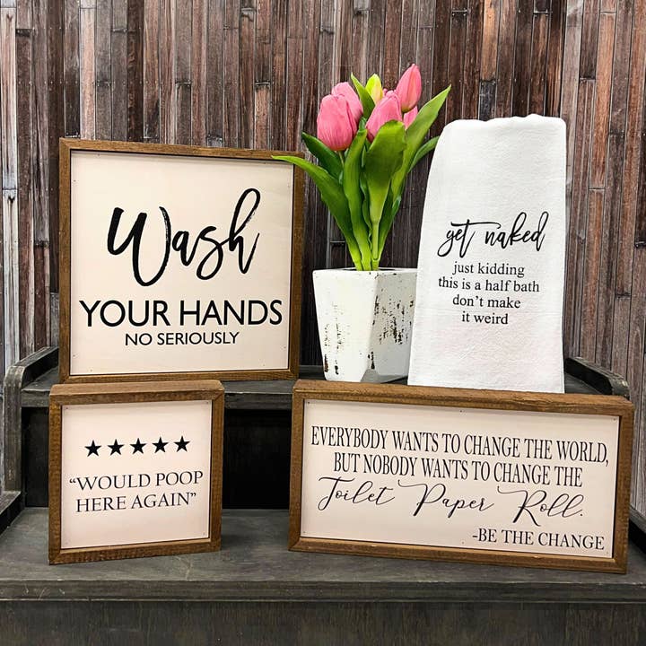 Driftless Studios - Wholesale Tea Towel - Get Naked... Just Kidding This Is A Half Bath Bathroom Towel
