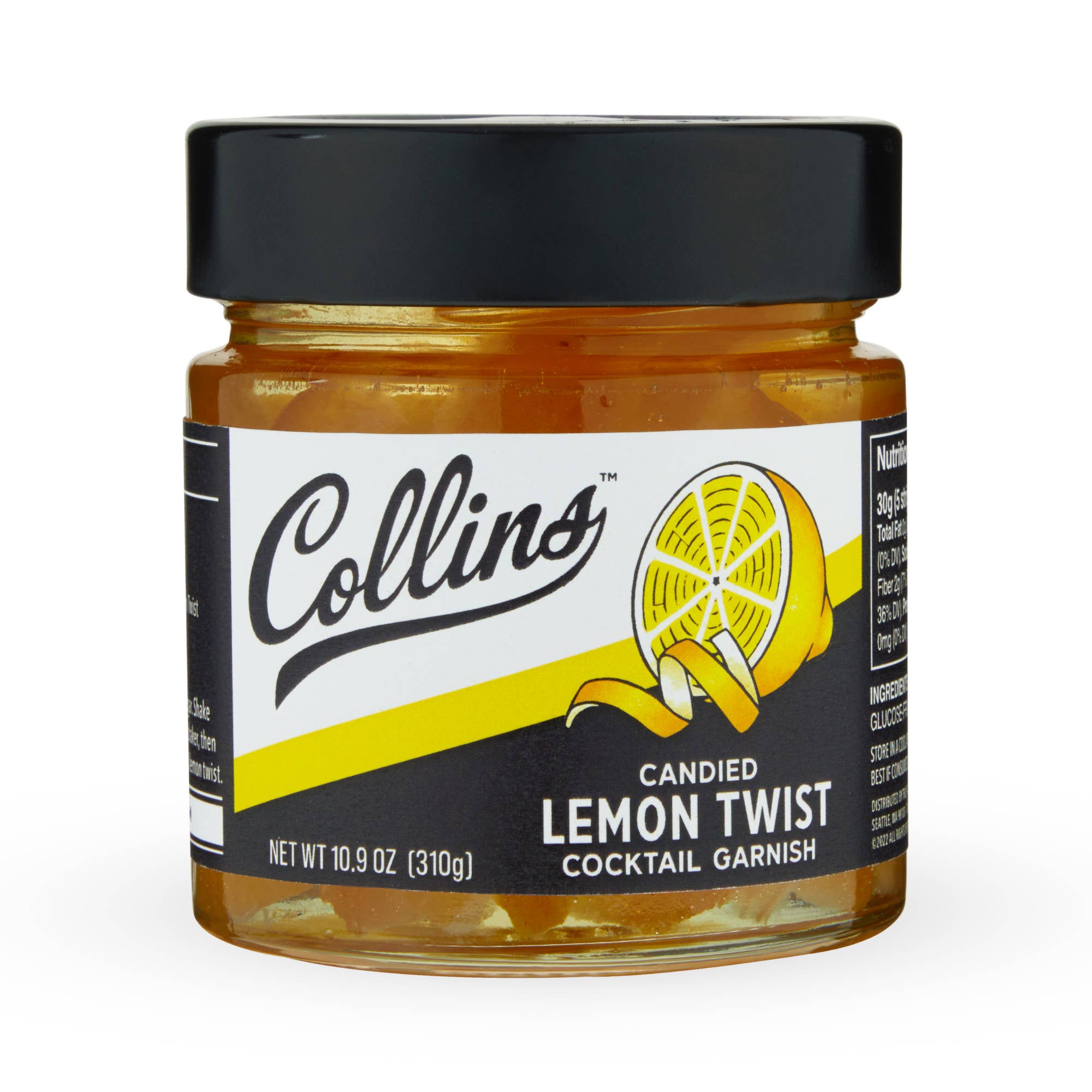 Collins - Wholesale Dried/Dehydrated Fruit - Italian Candied Lemon Peel Twist Cocktail Garnish 10.9 oz