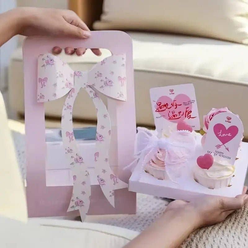 Elegant Design Supply - Wholesale Gift Box - Cute Cupcake Box with Handle and Ribbon (5 pcs/set)4
