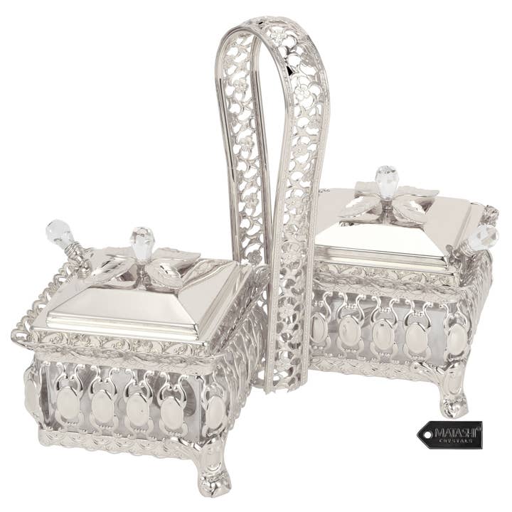 Cuenco dulce cuadrado doble chapado en plata Matashi para venta al por mayor de Matashi